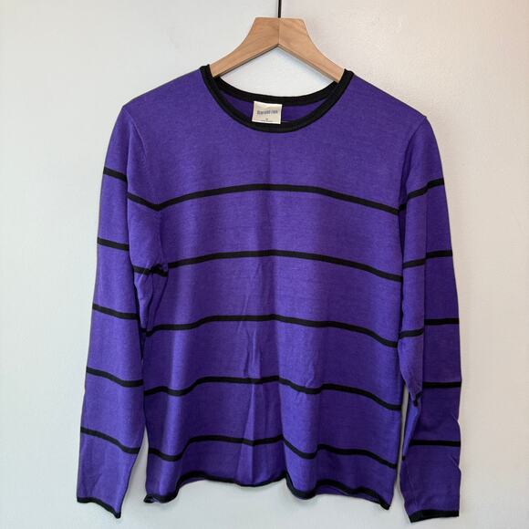 Bedford Fair Women's Striped Crewneck Sweater Top Purple Size Medium - Picture 1 of 5